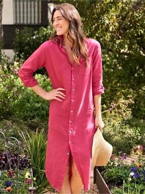 Frank & Eileen Rory Linen Maxi
Shirt Dress Hot Pink Coastal
Relaxed Resort